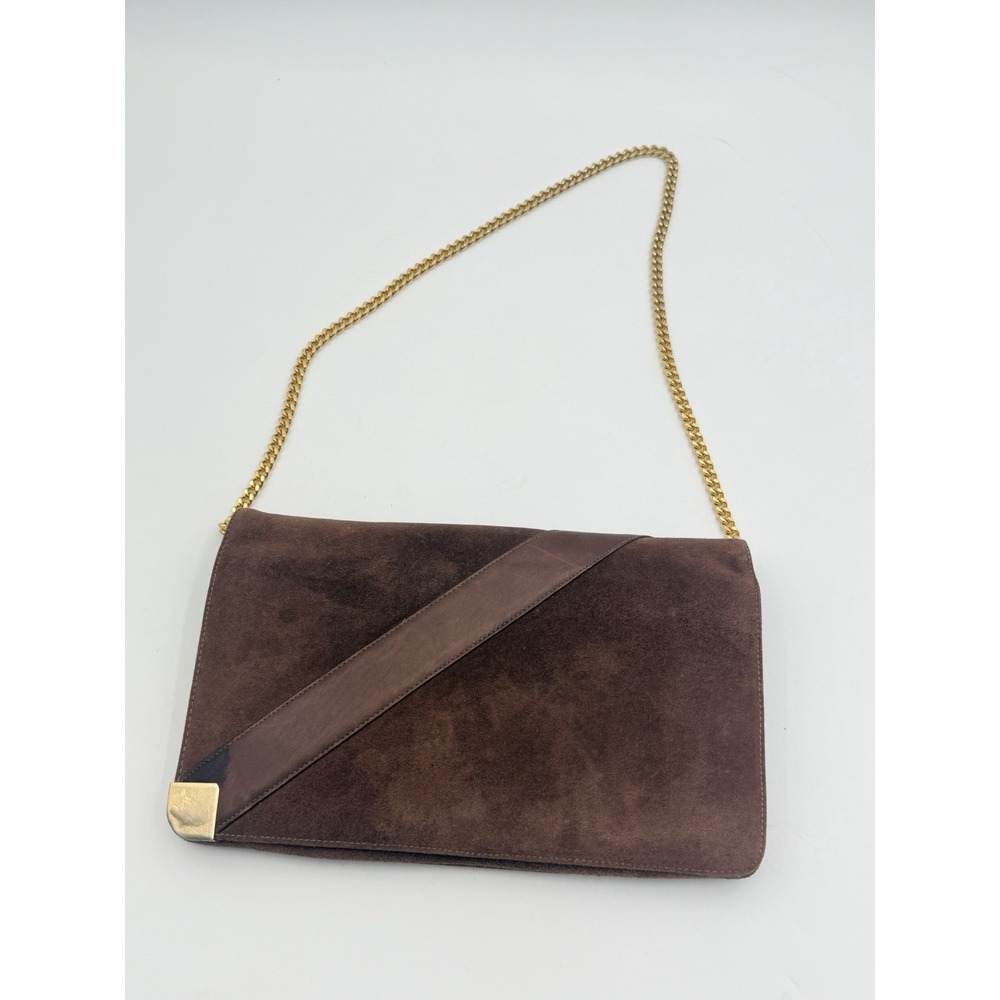 Vintage Susan Gail Brown Suede Shoulder Bag Gold Chain  Purse 80s Glam